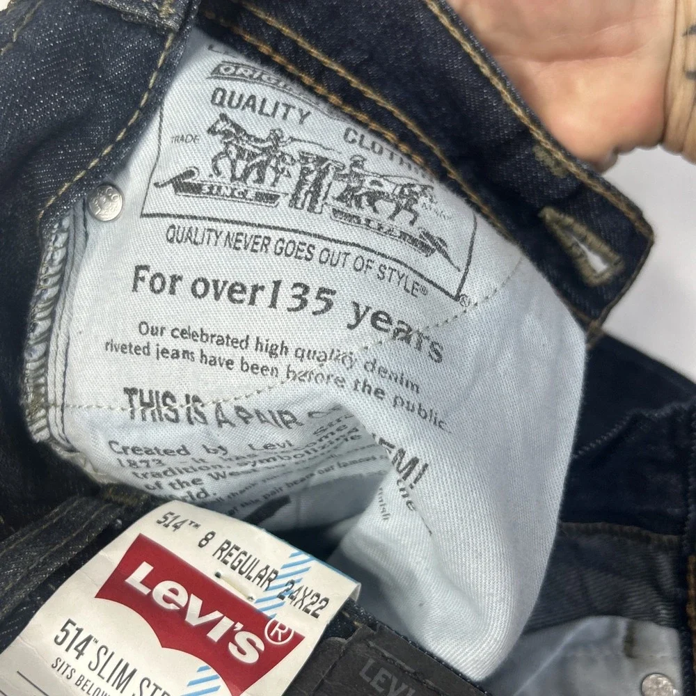 Levis‎ 514 Slim Straight Leg Jeans Boys 8 24x22 Regular Dark Wash Zipper Pocket